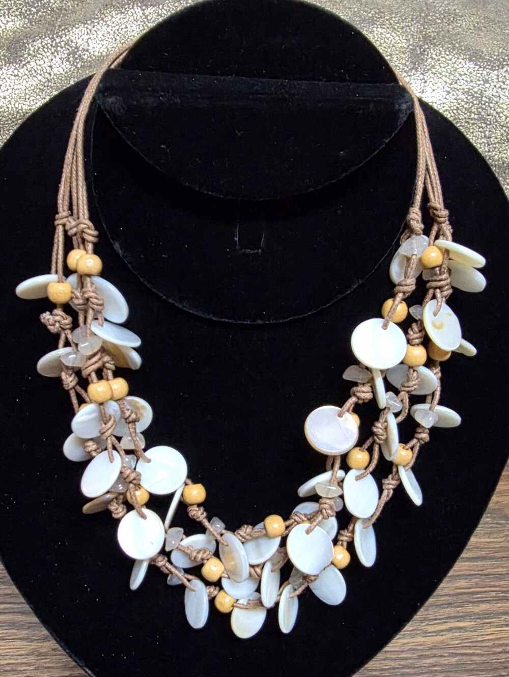 Handmade Ivory Shell and Tan Bead Multi-Strand Necklace
